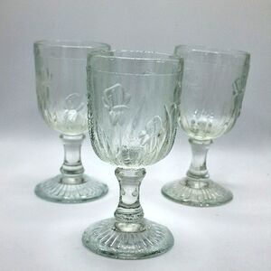Vintage Set of 3 Iris & herringbone cordial stemmed glasses